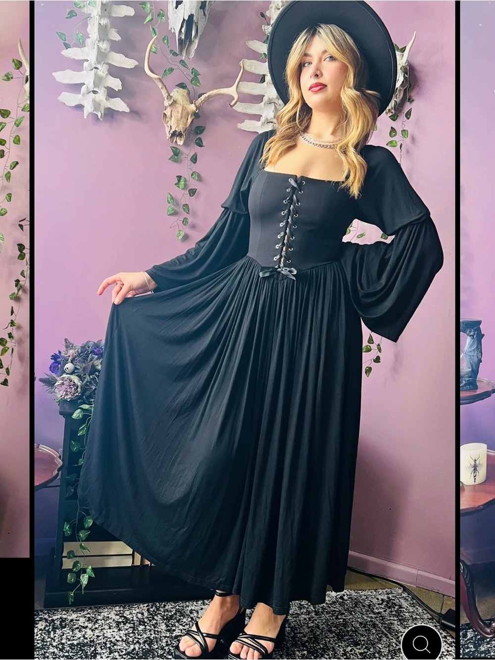 Witchwood Lilith Black Lace-Up Maxi Dress size Medium